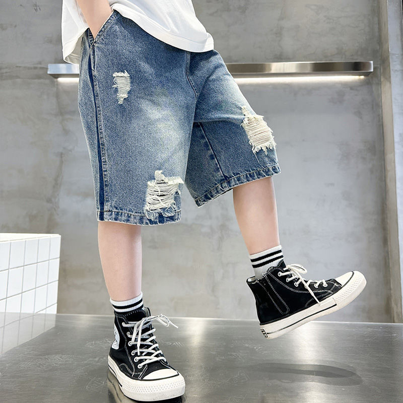 Denim shorts big children wear summer thin pants five-point pants