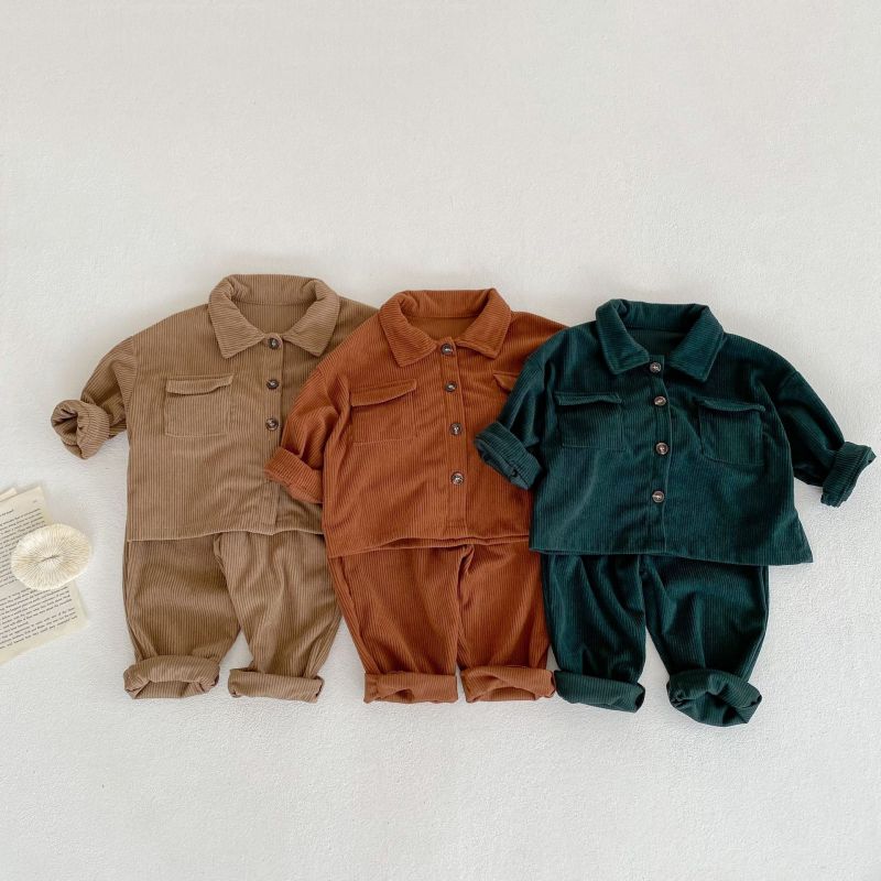 Kids Clothing Set Corduroy Coat and Pants 2 Pcs Boys Suits
