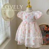 Puff sleeve floral dress baby girl dress fashion