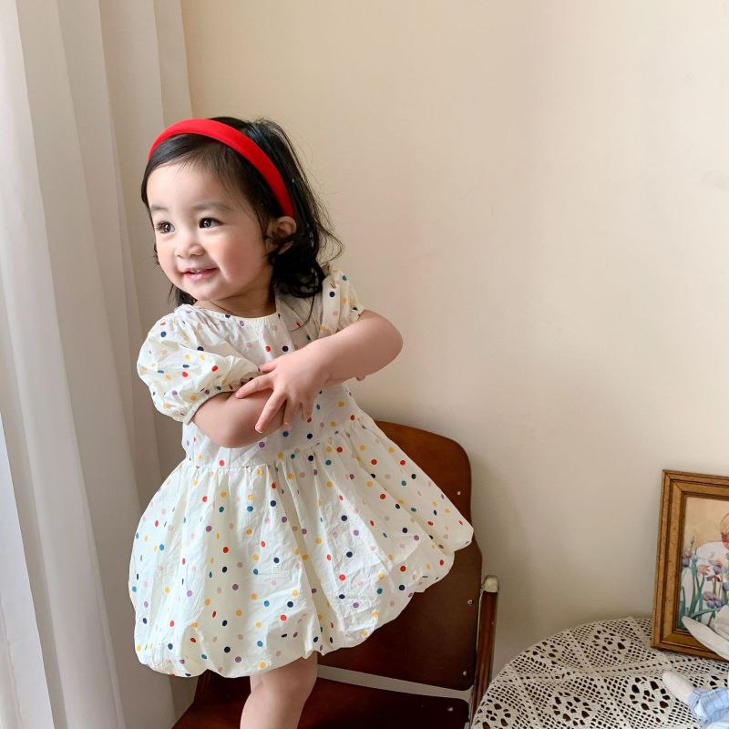 Polka dot cotton dress Infant Toddler puff sleeve dress