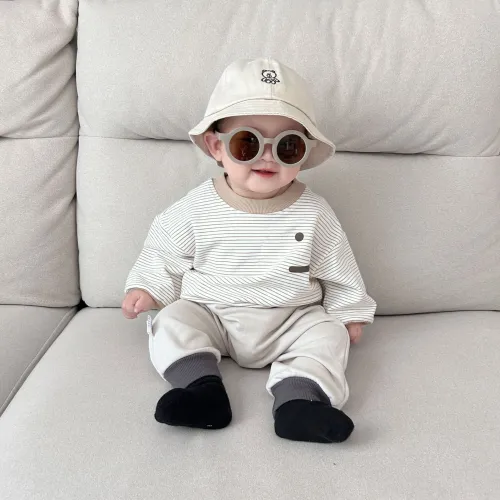 Stripes all-matchingT-shirt bottoming shirt baby outerwear