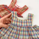 Girls' Plaid sling top bud-waisted shorts two-piece set