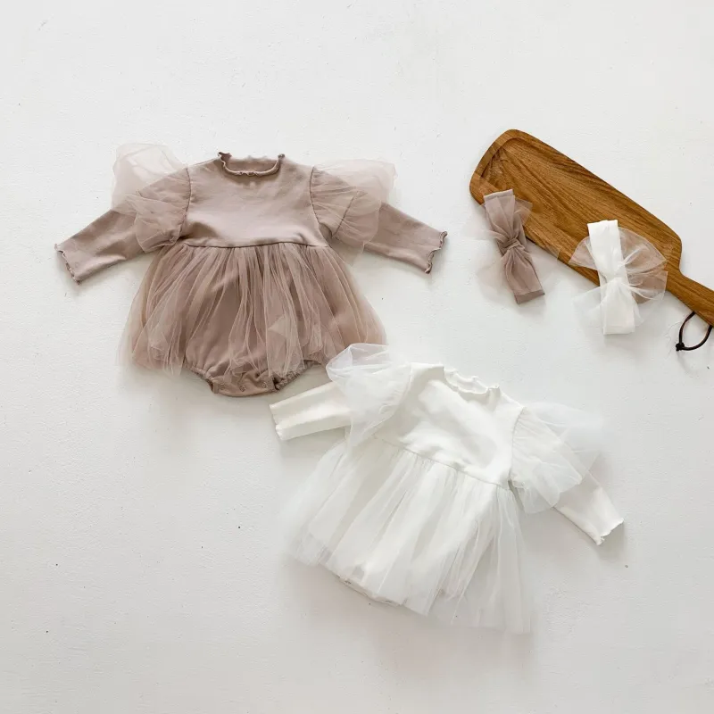 Baby rompers cotton puff sleeves solid baby rompers