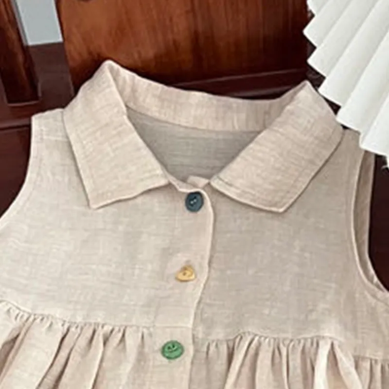 Cotton linen vest skirts girll sleeveless breathable dress