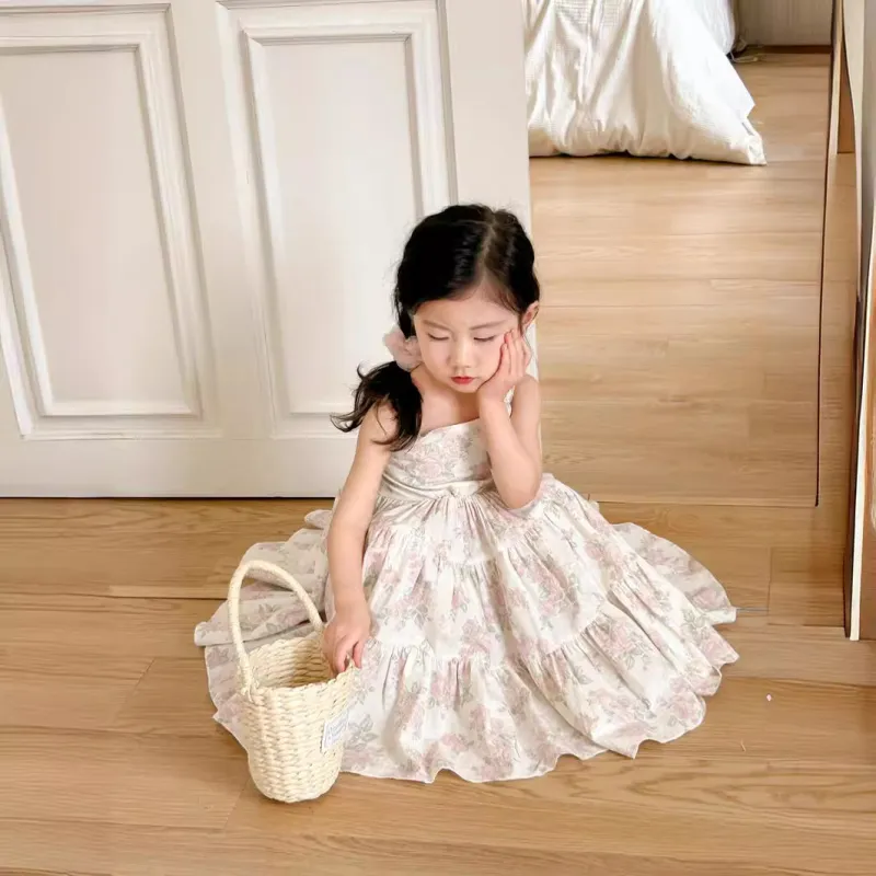 Floral dress baby girl sweet retro suspender skirt children dress