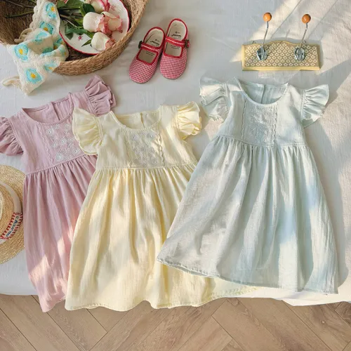 Summer pure cotton flying sleeve children's princess dress