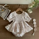 Sweet floral dress for baby girls Princess short-sleeved crawl suit