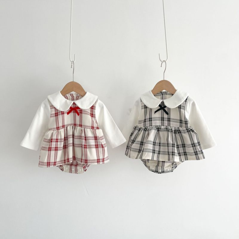 babys infants girls autumn black red plaid cotton romper