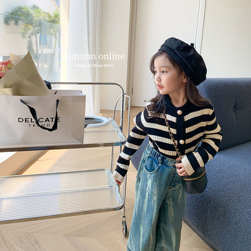 Black stripe sweater  kids top cardigan sweater and denim jeans