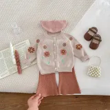 Embroidered sweater baby girls' fashionable retro knitting cardigan