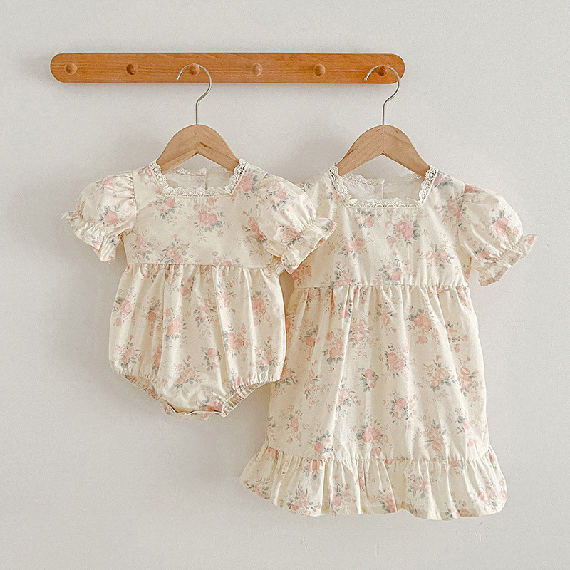 Floral skirt romper for girls dress sisters outfit summer