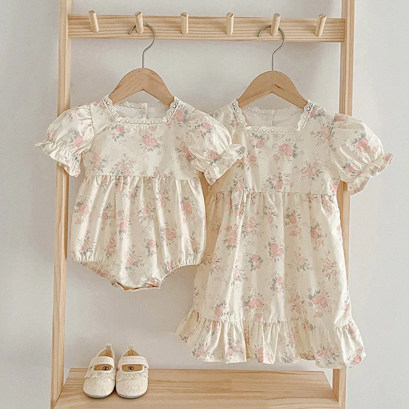Floral skirt romper for girls dress sisters outfit summer