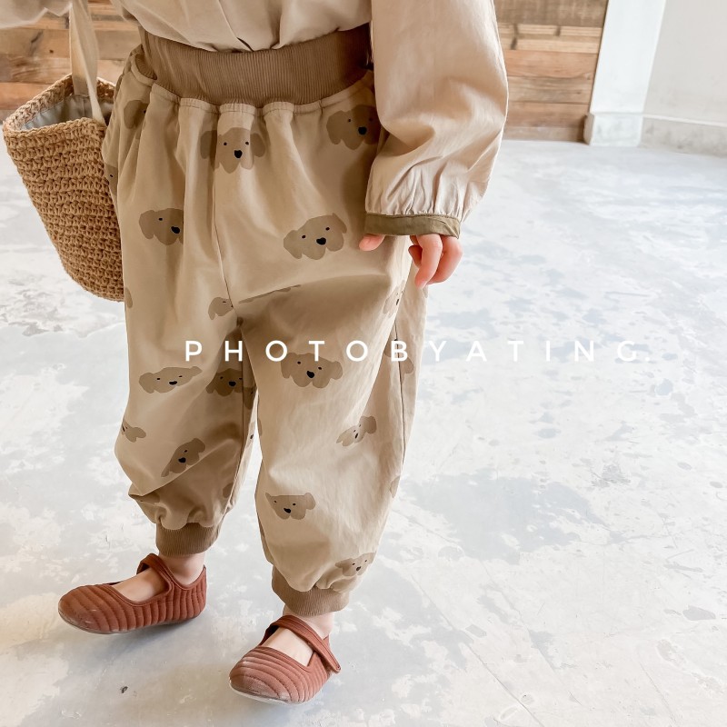 Cartoon washed cotton casual pants for boys and girls