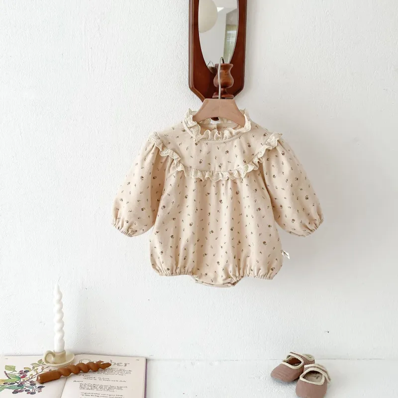 Girl rompers small floral lace collar jumpsuit