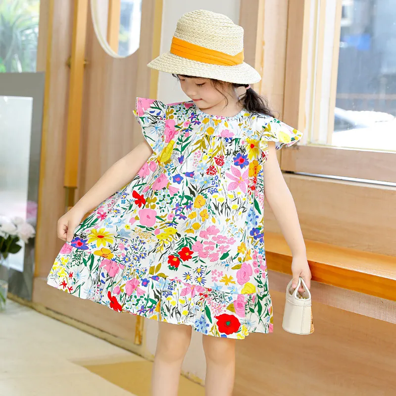 Cartoon printed cotton a Line skirt dress children's dress