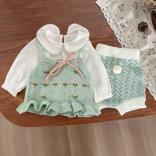 Girls' suit children's crochet knitted sweater going out clothes