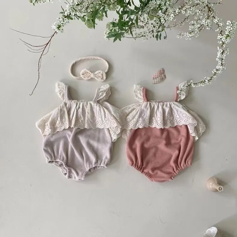 Hollowed-out ruffled princess vest bodysuit Baby clothes