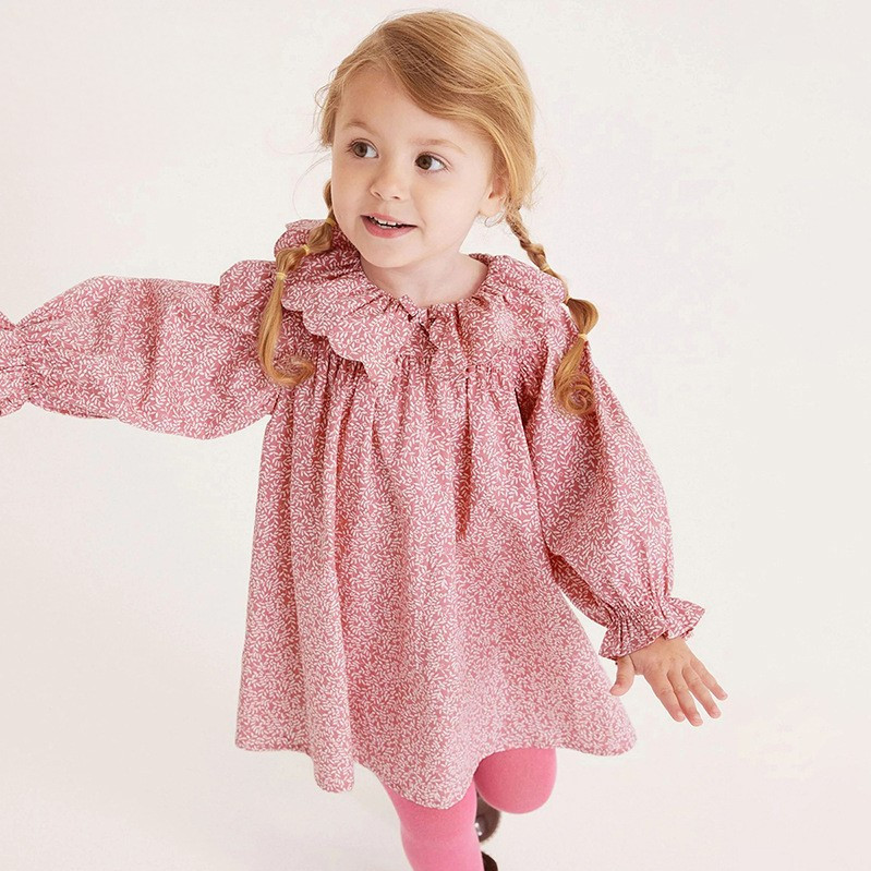 Long Sleeve girls dress cotton lace children shirt cute dress