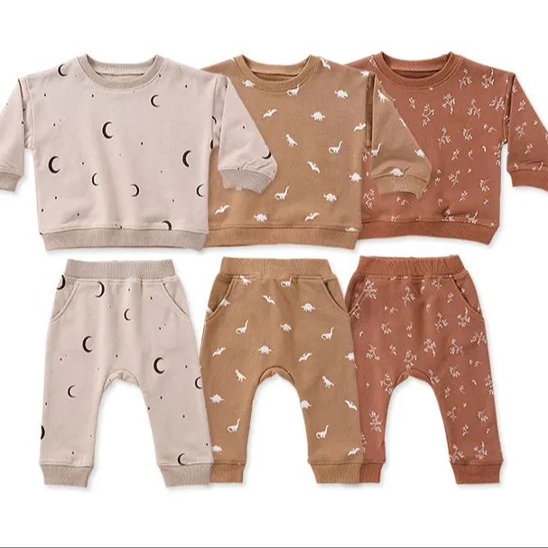 Two-piece set baby print crewneck loungewear suit clothing