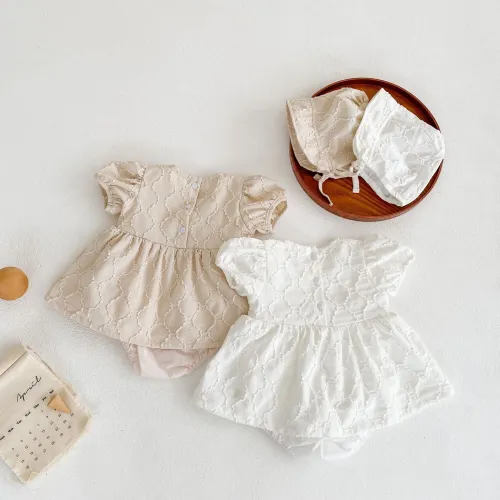 Sweet Princess jacquard puff short sleeve princess dress romper