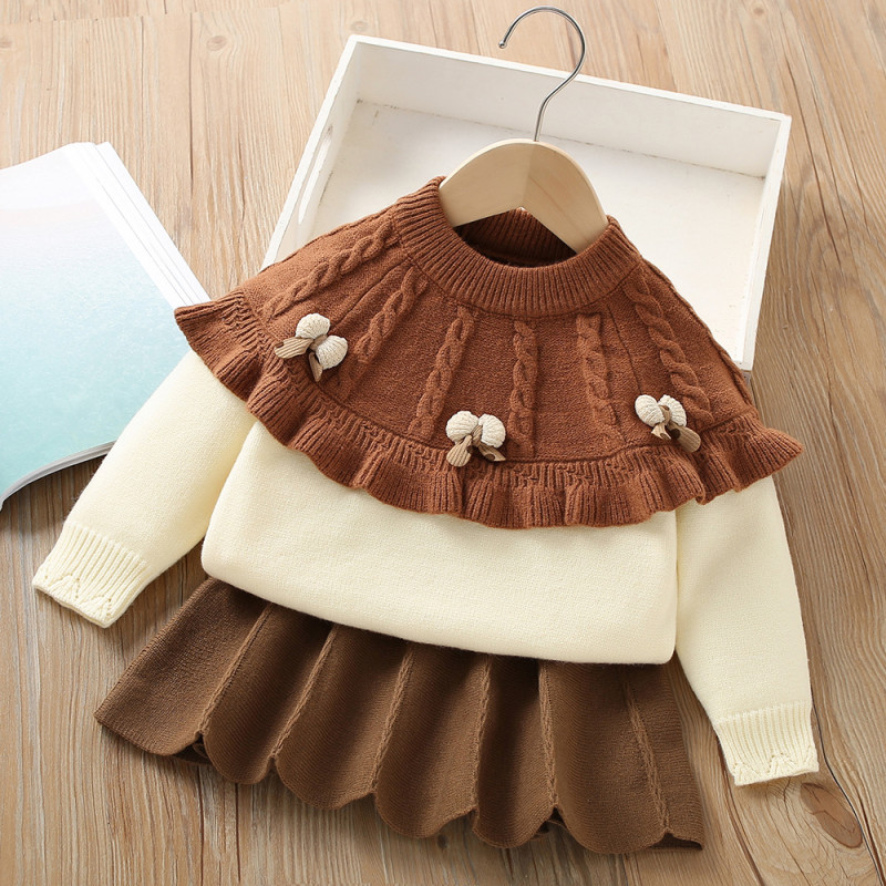 Girls sweater set woolen collar children's two-piece set for kids