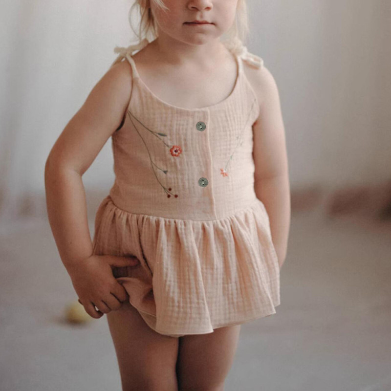 Embroidery Halter bag Fanny dress Baby short sleeve romper