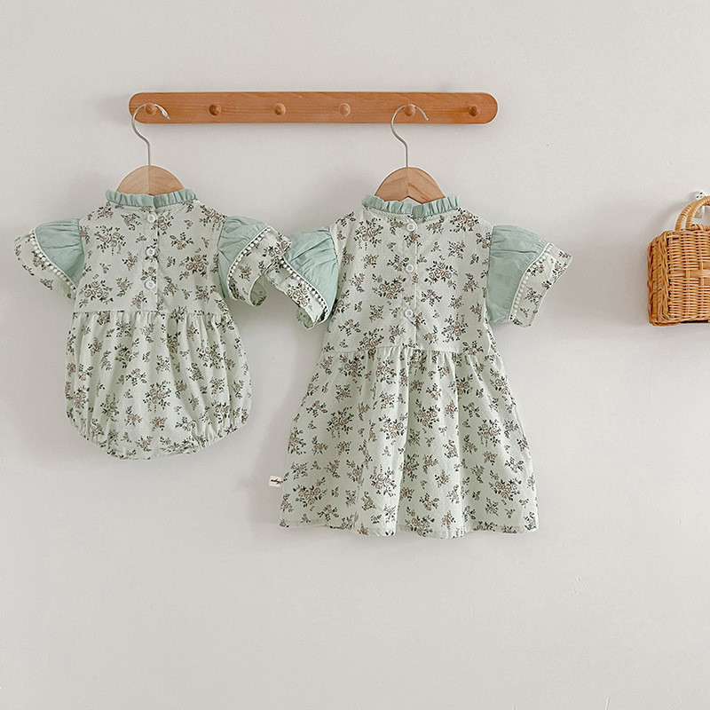 Short Sleeves Dress Sweet Floral Toddler Baby Girls Romper