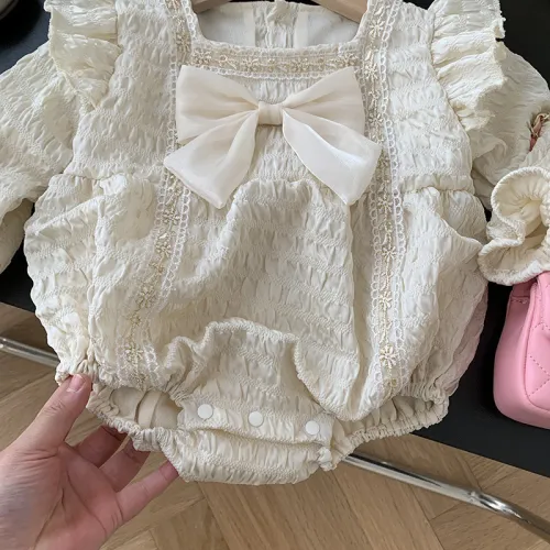 Newborn Babys Infants Girls autumn solid beige Romper
