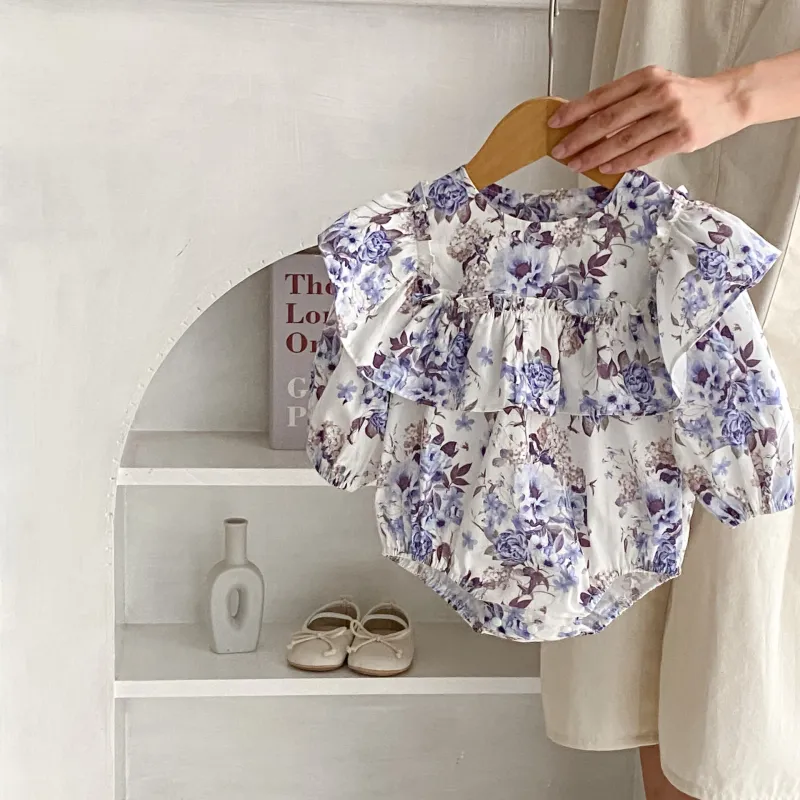 Girl floral flounce long-sleeve jumpsuit romper