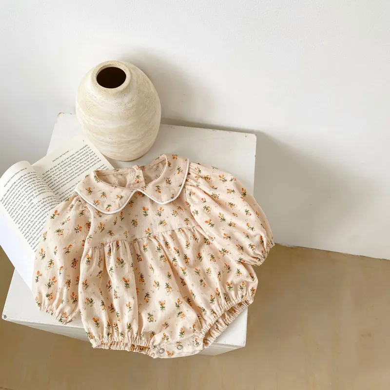 Baby doll collar floral long-sleeved romper jumpsuit