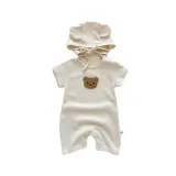 Baby summer romper bear waffle one-piece jumpsuit