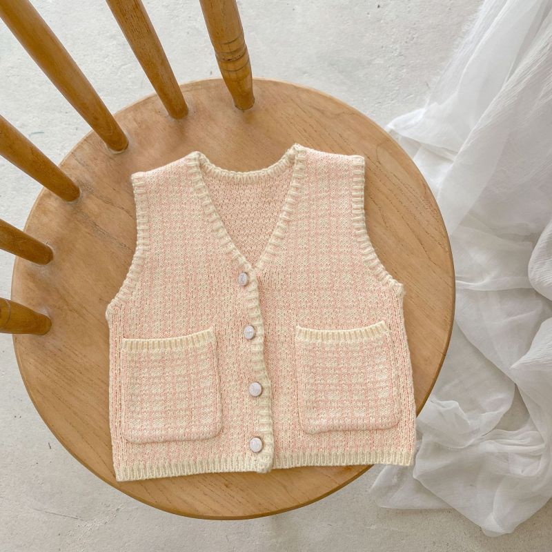 Plaid Pocket Knitted Cardigan Versatile Small Fragrant Vest Sweater