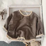 Children's striped long-sleeved bottoming shirt round neck loose t-shirt