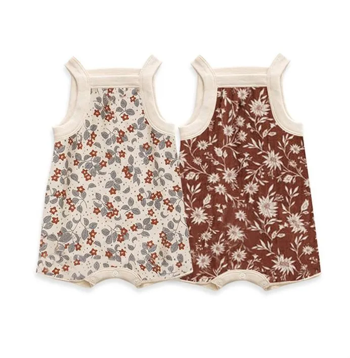 Baby Girl Romper Soft Cotton Vintage Floral Summer Baby Girls