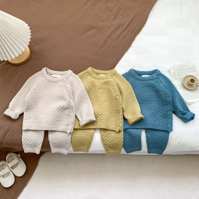 Baby Side Closure Solid Color Sweater Set