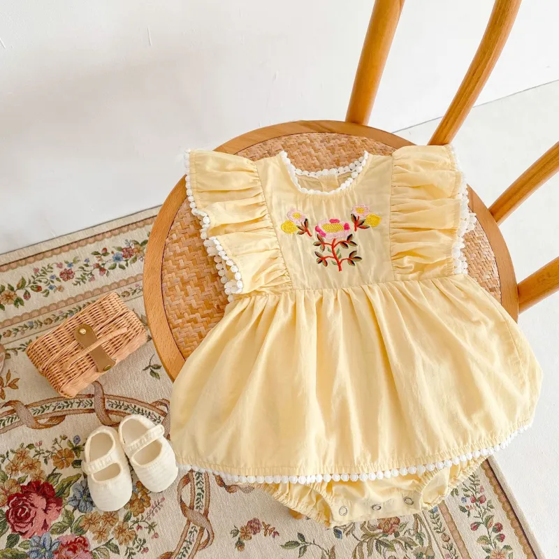 Embroidered flounced sleeve lace romper princess dress jumpsuit