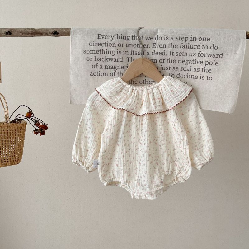 Large collar long-sleeve jumpsuit baby girl ruffle collar lace romper