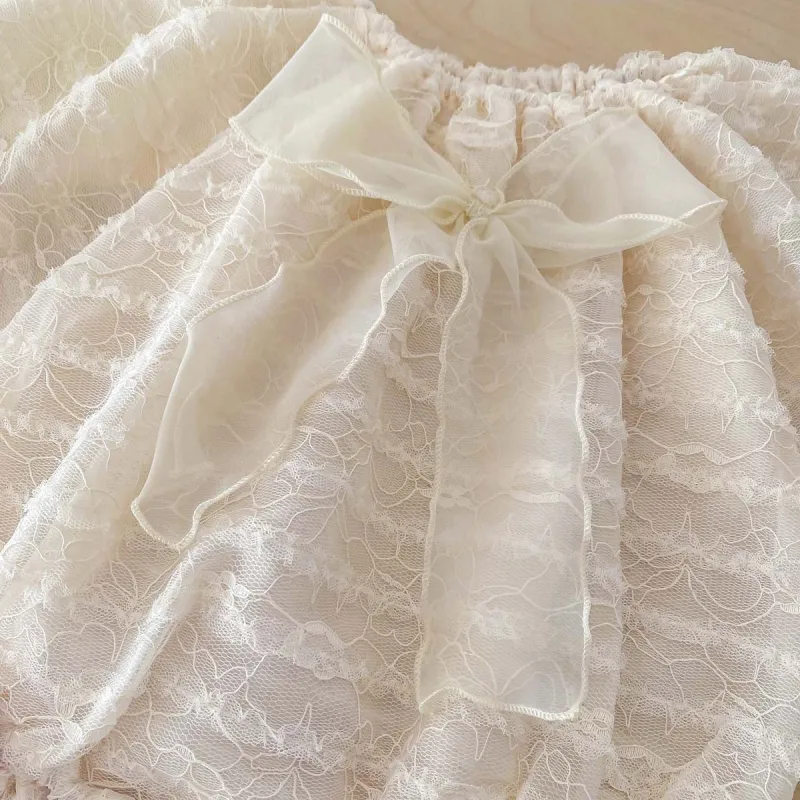 Baby lace mesh bow wrap booty romper girls