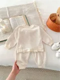 2024 Spring set for girls Baby cute ribbed soft pit knitted two-piece set