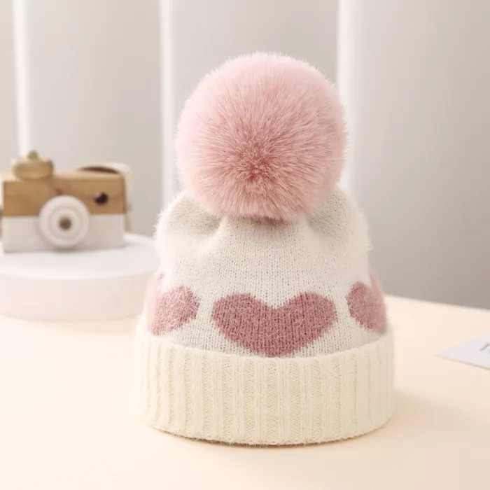 Baby hat double-layer soft thickened jacquard love knitted hat