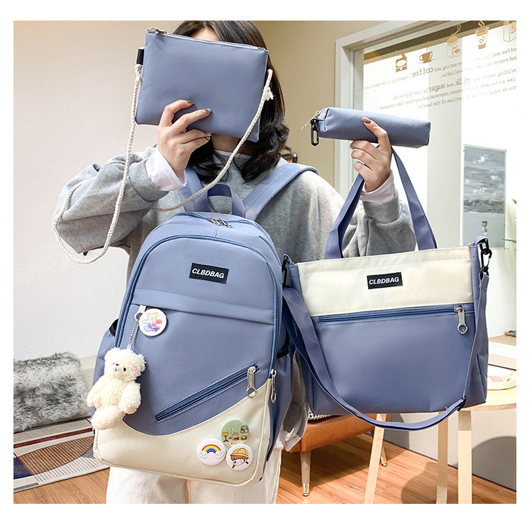 Minimal Contrast Color Four Piece Set Schoolbags Fashion Leisure Travel Backpack