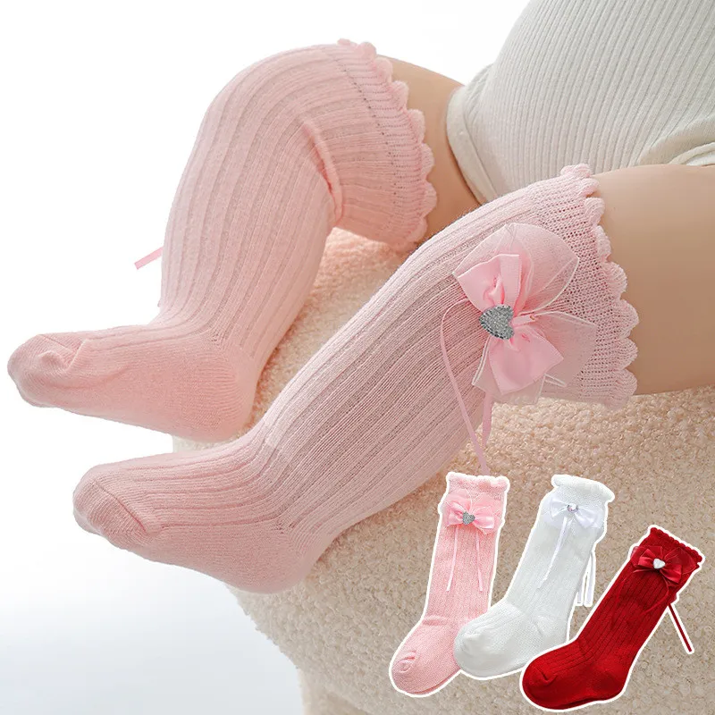 Baby Girls Knitted Socks Princess Warm Knee High Stockings Bowknot
