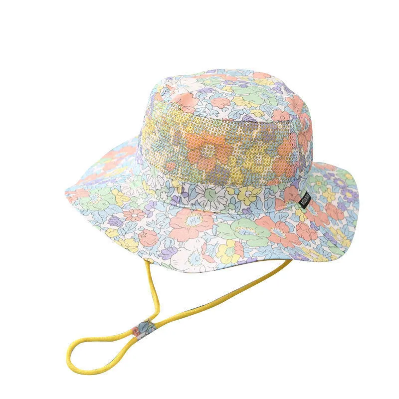 Baby bucket hat Summer floral sunscreen princess hat mesh breathable hat