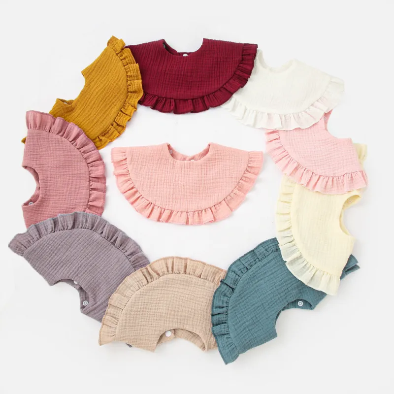 Muslin Bib Saliva Towel Flounces Cotton Gauze Lace Feeding Bibs