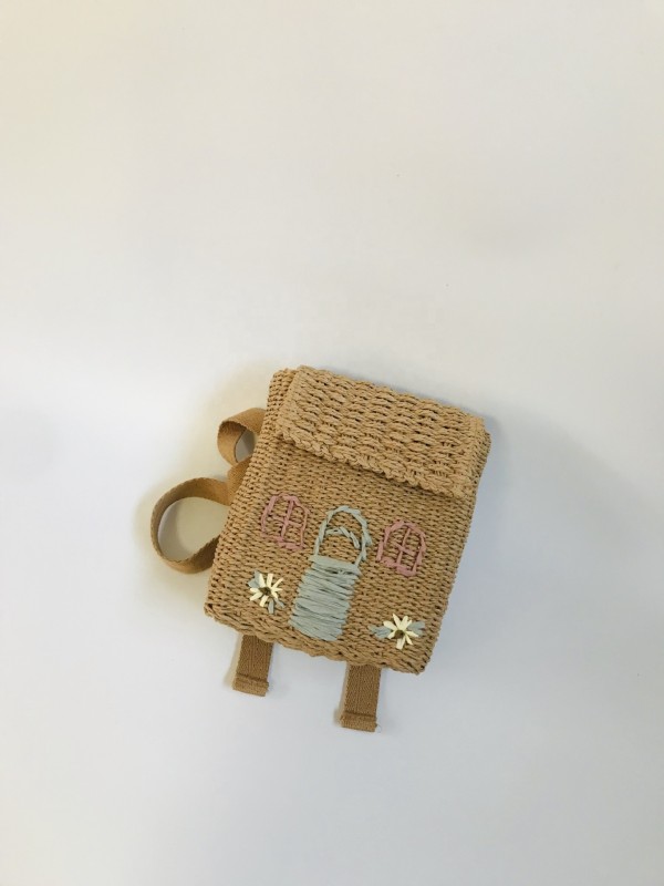 Woven bag student school bag cute little house mini backpack
