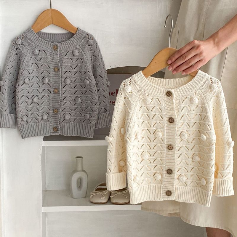 Baby Girl Baby Toddler Skeletonated Handmade Ball Knitted Outerwear Cardigan