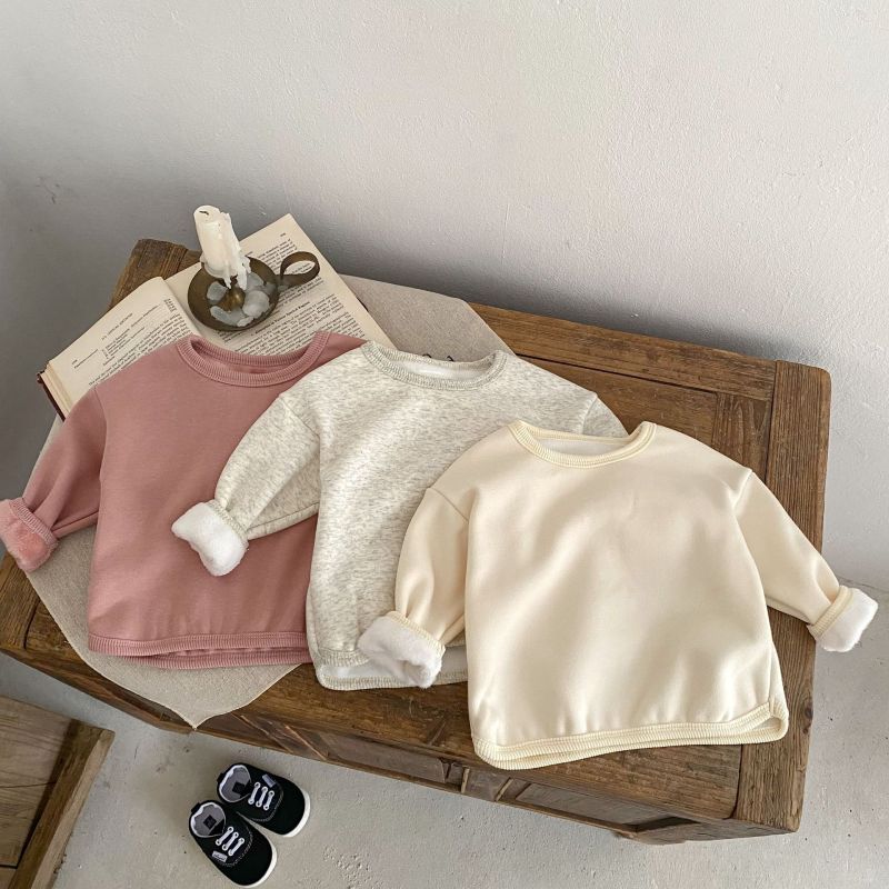 Baby Girls and boy Kids Solid Color Fleece Pullover Sweatshirt Versatile Top