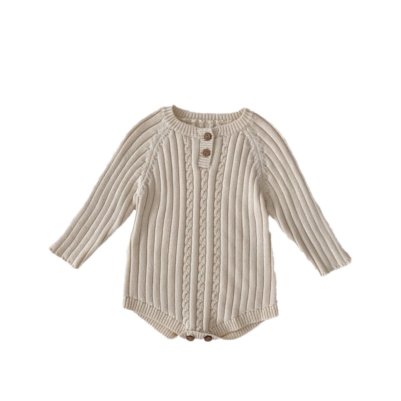 Baby round neck long sleeve knitted clothing solid color short romper