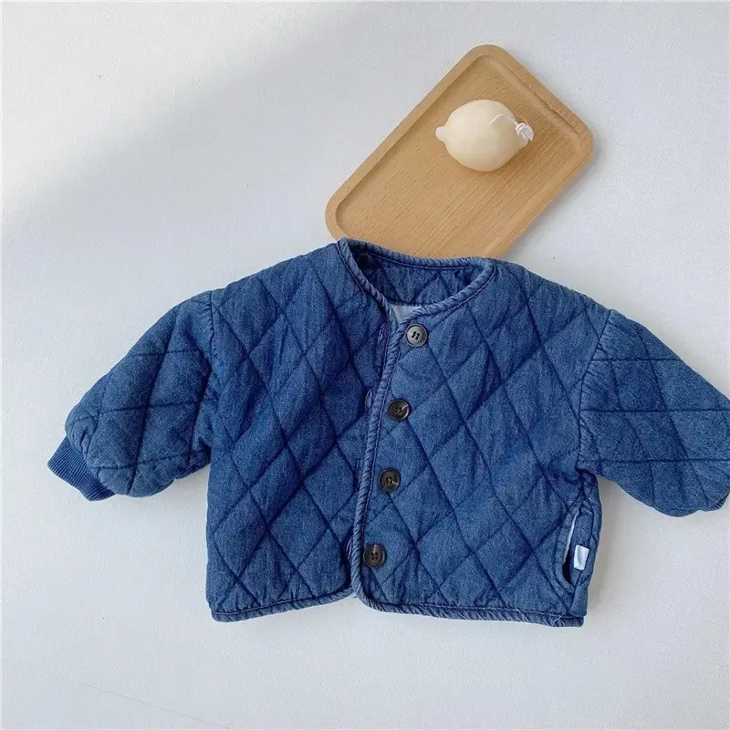 Children's clothing winter new baby denim long sleeve jacket thicker