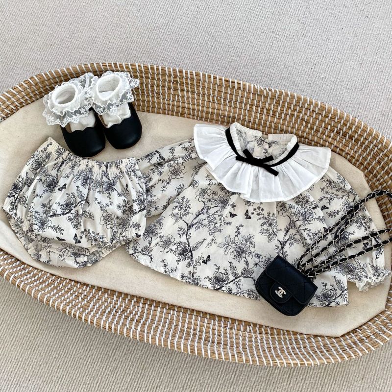 Baby fall suit Baby girl lace bow long sleeve top  shorts two-piece set